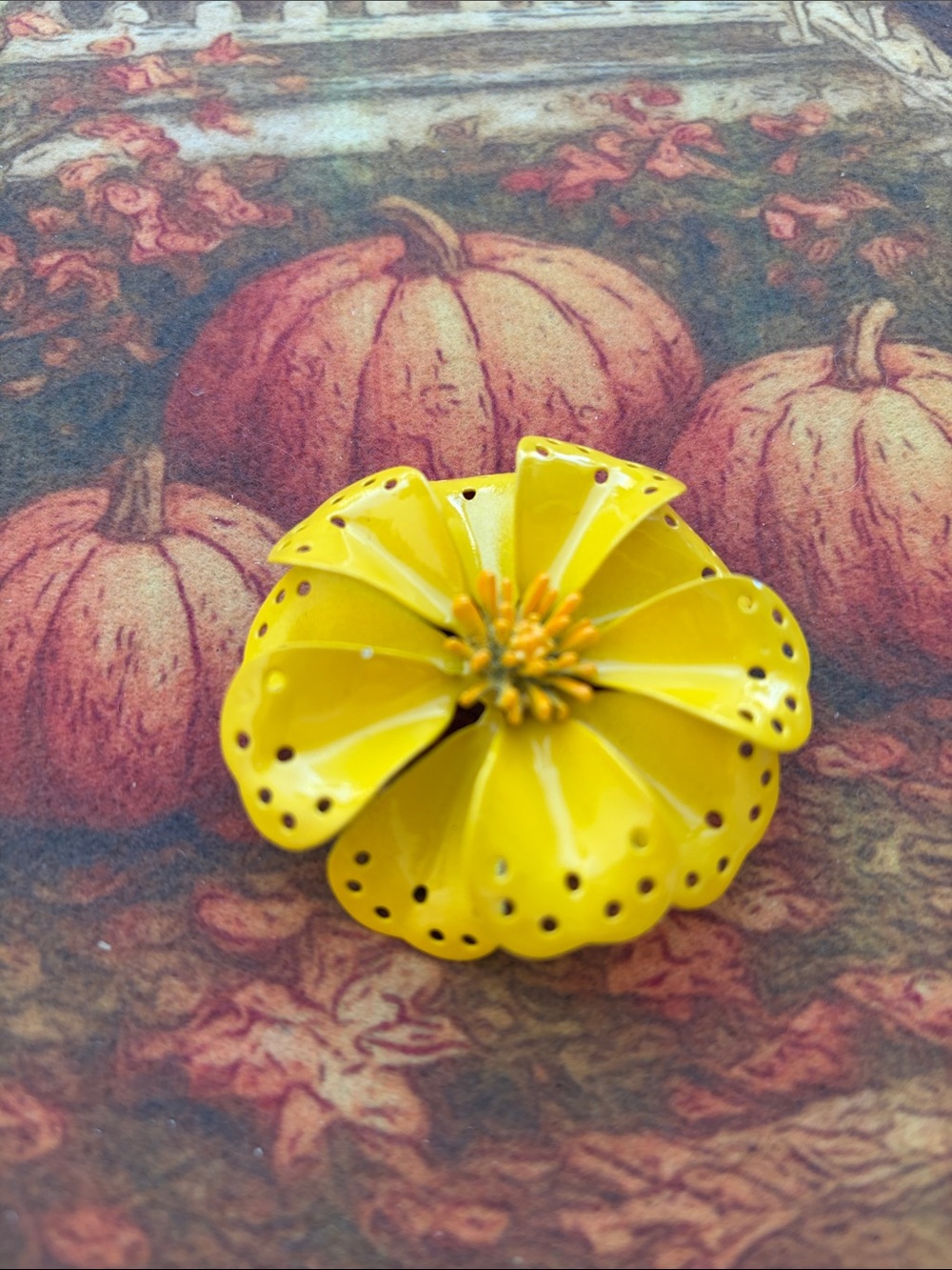 Vintage Yellow enamel Flower Brooch
